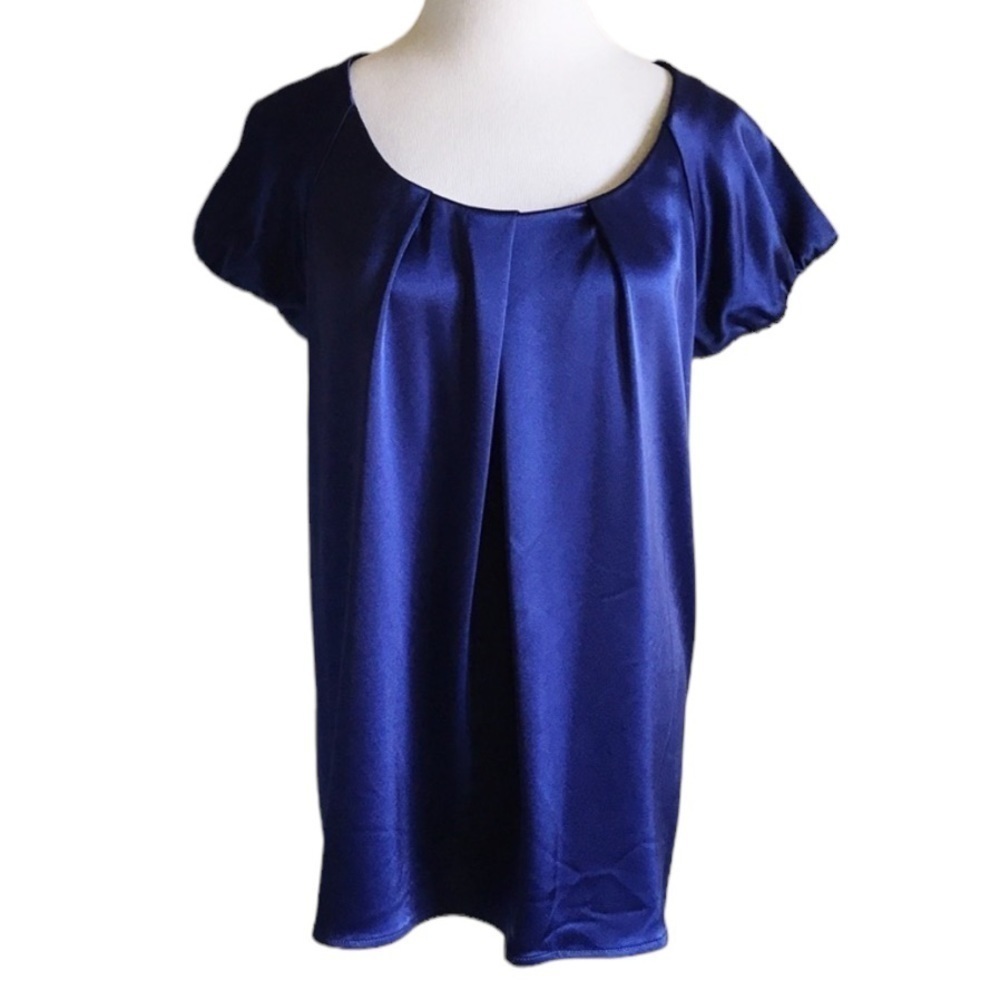 Theory Besette navy satin capped sleeve blouse